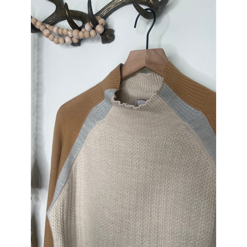 NWT French Connection Babysoft Mock Neck Sweater Large Tan Cream Cozy Colorblock - Picture 3 of 8